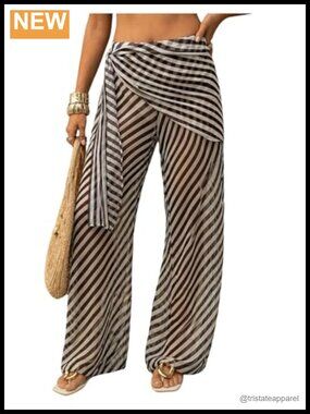 Wide Leg Palazzo Trousers Low Rise Wrap Semi Sheer Beach Pants